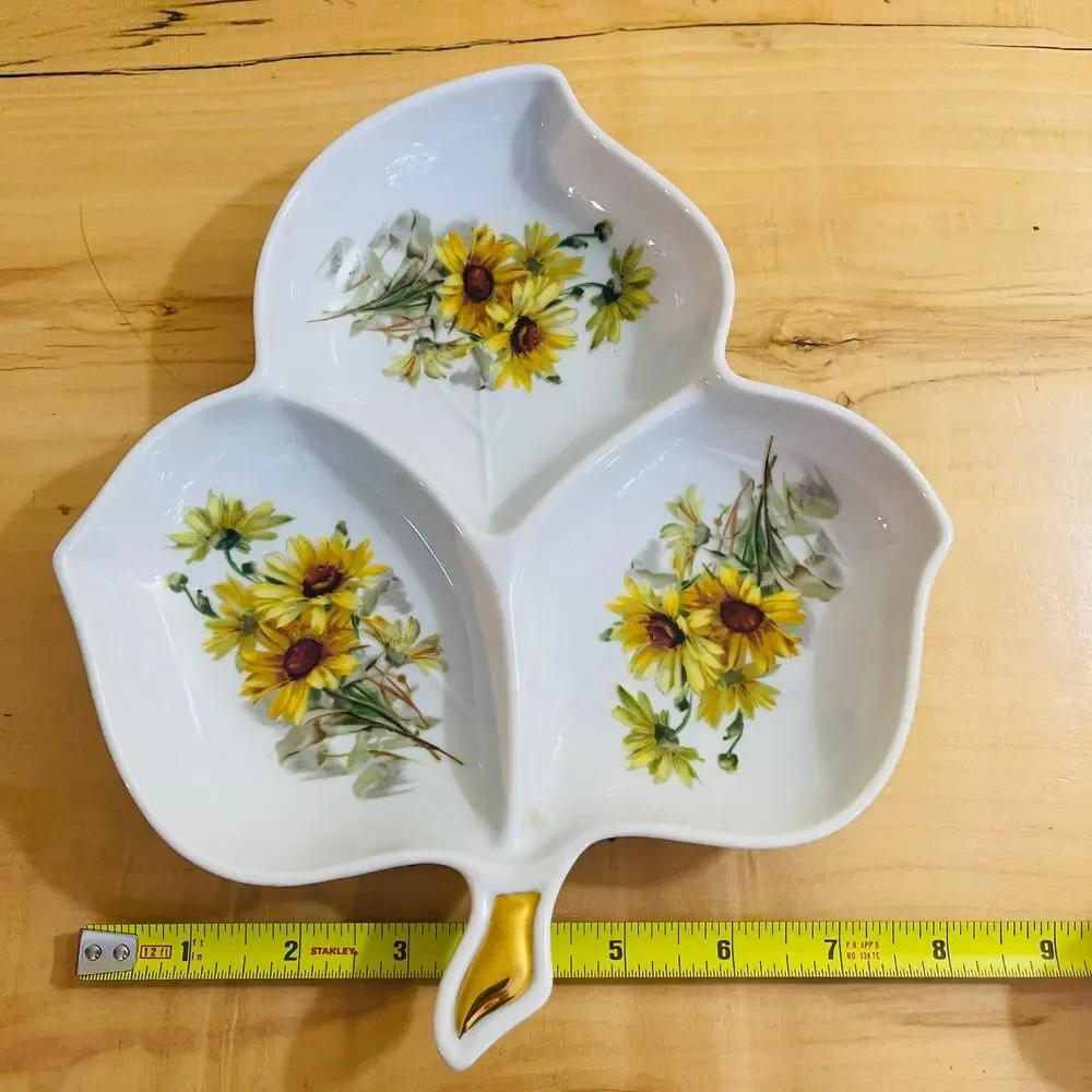Vtg Bavaria Nappy BonBon Dish Yellow Daisy Flower Germany Nut Candy Catch-All